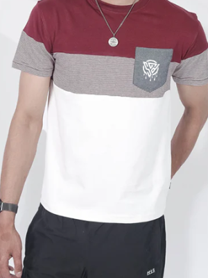 Maroon Chambray Pocket Tee