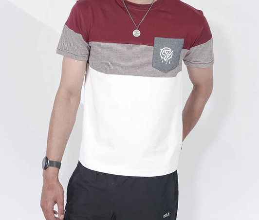 Maroon Chambray Pocket Tee