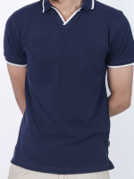 Navy V Placket Polo Shirt