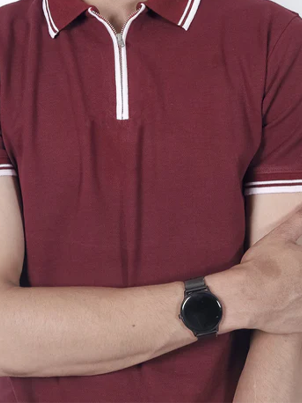 Maroon Zipper Polo