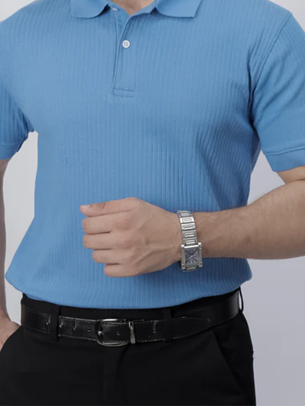 Blue Ribbed Polo