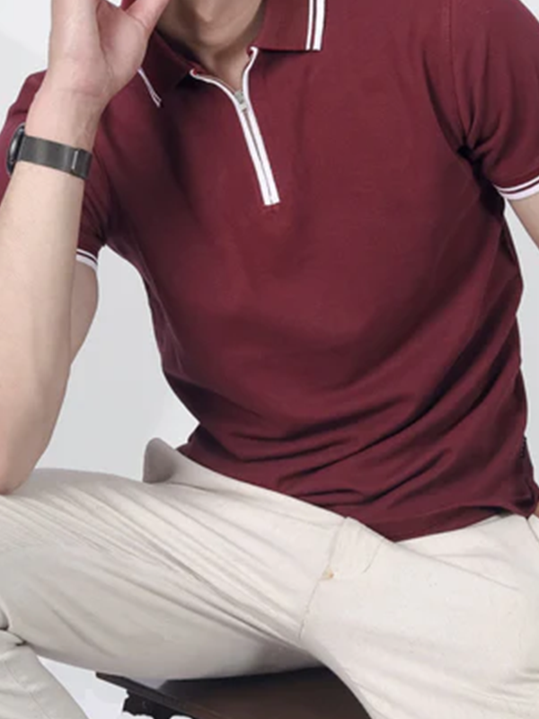 Maroon Zipper Polo