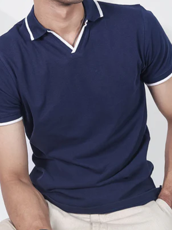 Navy V Placket Polo Shirt