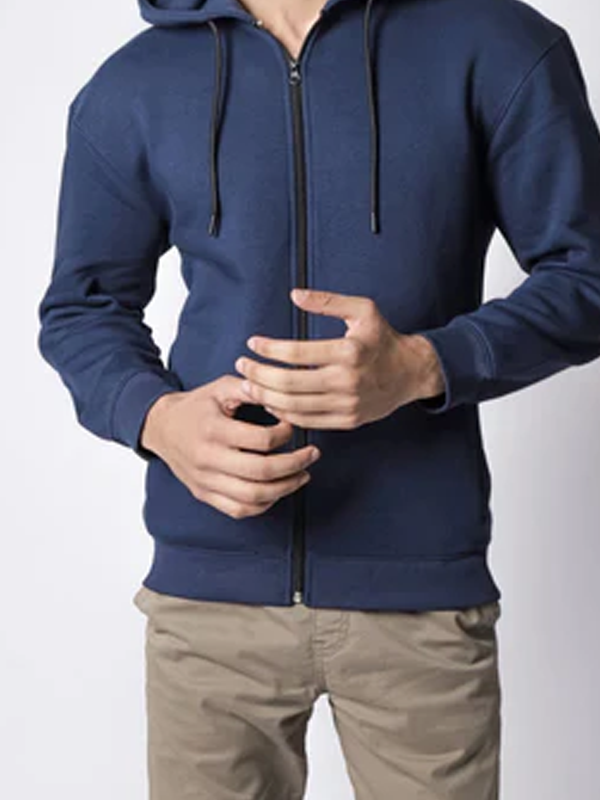 Plain navy Zipper Hoodie